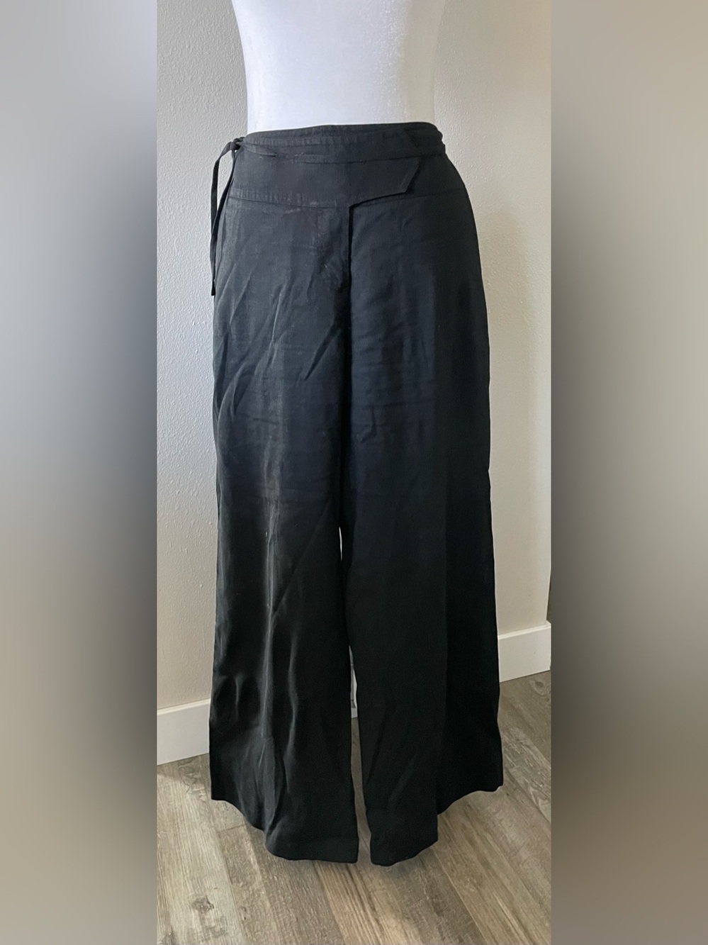 Robert Rodriguez Black Linen Blend Wide Leg Belted Trousers